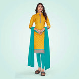 Yellow and Turquoise Women's Premium Manipuri Cotton Small Butty Teachers Uniform Salwar Kameez Yellow and Turquoise Women's Premium Manipuri Cotton Small Butty Teachers Uniform Salwar Kameez