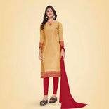 Beige and Yellow Women's Premium Silk Chiffon Small Butty Annual Function Uniform Salwar Kameez Beige and Yellow Women's Premium Silk Chiffon Small Butty Annual Function Uniform Salwar Kameez
