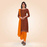 Brown and Orange Women's Premium Italian Silk Small Butty Security Uniform Salwar Kameez Brown and Orange Women's Premium Italian Silk Small Butty Security Uniform Salwar Kameez