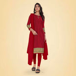 Blood Red and Beige Women's Premium Italian Silk Plain Gaala Border Hotel Uniform Salwar Kameez Blood Red and Beige Women's Premium Italian Silk Plain Gaala Border Hotel Uniform Salwar Kameez