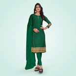 Bottle Green and Beige Women's Premium Italian Silk Plain Gaala Border Staff Uniform Salwar Kameez Bottle Green and Beige Women's Premium Italian Silk Plain Gaala Border Staff Uniform Salwar Kameez
