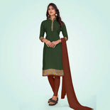 Mehandi and Brown Women's Premium Italian Silk Plain Gaala Border Nurses Uniform Salwar Kameez Mehandi and Brown Women's Premium Italian Silk Plain Gaala Border Nurses Uniform Salwar Kameez