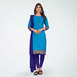 Turquoise and Botlle Green Women's Premium Italian Silk Plain Gaala Border School Teacher Uniform Salwar Kameez Turquoise and Botlle Green Women's Premium Italian Silk Plain Gaala Border School Teacher Uniform Salwar Kameez