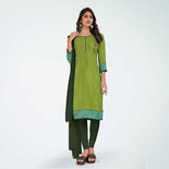 Mehandi and Botlle Green Women's Premium Italian Silk Plain Gaala Border Industrial Uniform Salwar Kameez Mehandi and Botlle Green Women's Premium Italian Silk Plain Gaala Border Industrial Uniform Salwar Kameez
