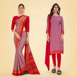 Maroon Women's Premium Italian Silk Small Butty Airline Uniform Saree Salwar Combo Maroon Women's Premium Italian Silk Small Butty Airline Uniform Saree Salwar Combo