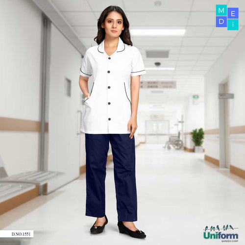 White And Navy Blue Nurse Wear For Women | Hospital Uniform For Nurses | Clinic Uniforms | Hospital Uniform 1551  White And Navy Blue Nurse Wear For Women | Hospital Uniform For Nurses | Clinic Uniforms | Hospital Uniform 1551
