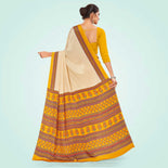 Beige and Yellow Women's Premium Italian Silk Discipline Day Front Office Uniform Saree Beige and Yellow Women's Premium Italian Silk Discipline Day Front Office Uniform Saree