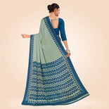 Grey and Navy Blue Women's Premium Silk Chiffon Plain Gaala Border Jewellery Showroom Uniform Saree Grey and Navy Blue Women's Premium Silk Chiffon Plain Gaala Border Jewellery Showroom Uniform Saree
