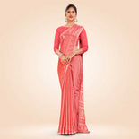 Yellow Women's Premium Silk Chiffon Ikat Print School Uniform Saree Yellow Women's Premium Silk Chiffon Ikat Print School Uniform Saree