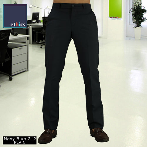 Men's Plain Navy Blue Comfort Fit Formal Trousers For Corporate Uniforms  Men's Plain Navy Blue Comfort Fit Formal Trousers For Corporate Uniforms