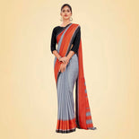 Grey and Black Women's Premium Manipuri Cotton Plain Gaala Border College Uniform Saree Grey and Black Women's Premium Manipuri Cotton Plain Gaala Border College Uniform Saree