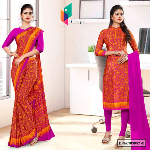 Orange Wine Women's Premium Italian Silk Paisley Print Uniform Sarees Salwar Combo For Teachers Uniform  Orange Wine Women's Premium Italian Silk Paisley Print Uniform Sarees Salwar Combo For Teachers Uniform