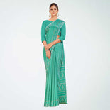 Sea Green Women's Premium Silk Chiffon Ikat Print Resort Uniform Saree Sea Green Women's Premium Silk Chiffon Ikat Print Resort Uniform Saree