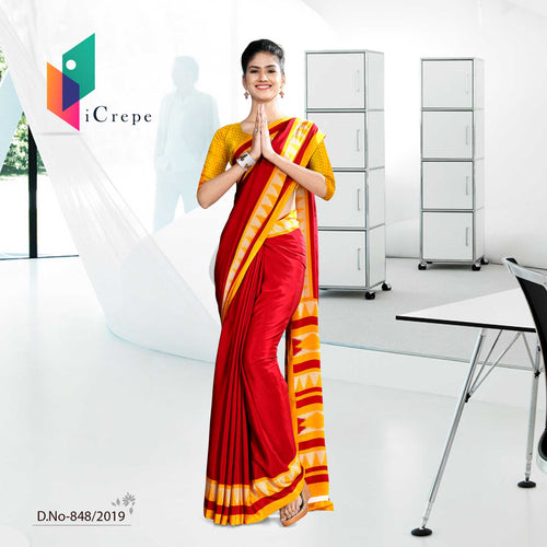 Red And Yellow  School Uniform Saree  Red And Yellow  School Uniform Saree