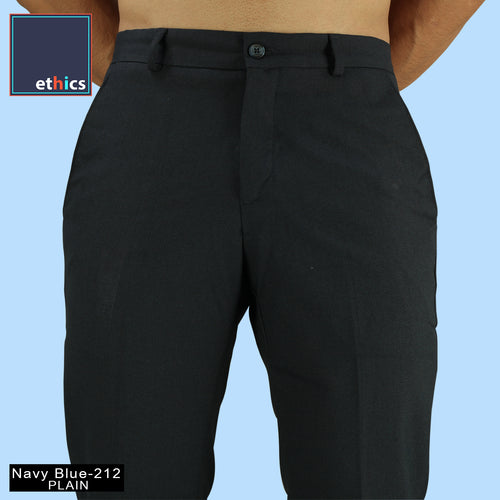 Men's Plain Navy Blue Comfort Fit Formal Trousers For Corporate Uniforms