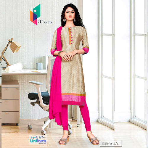 Beig Dark Pink Women's Premium Italian Silk Crepe Hotel Receptionist Uniform Salwar Kameez  Beig Dark Pink Women's Premium Italian Silk Crepe Hotel Receptionist Uniform Salwar Kameez