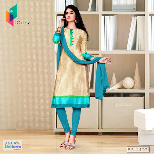 Beige Sea Green Women's Premium Italian Silk Crepe Annual Function Uniform Salwar Kameez  Beige Sea Green Women's Premium Italian Silk Crepe Annual Function Uniform Salwar Kameez