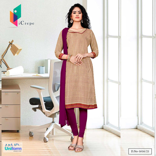 Beige Wine Women's Premium Italian Silk Crepe Small Print Jewellery  Showroom Staff Uniform Salwar Kameez  Beige Wine Women's Premium Italian Silk Crepe Small Print Jewellery  Showroom Staff Uniform Salwar Kameez