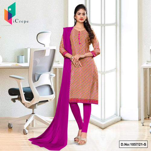 Beige Wine Women's Premium Italian Silk Crepe Small Print Workers Uniform Salwar Kameez  Beige Wine Women's Premium Italian Silk Crepe Small Print Workers Uniform Salwar Kameez