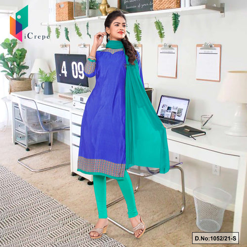 Blue Green Women's Premium Italian Silk Crepe Office Staff Uniform Salwar Kameez  Blue Green Women's Premium Italian Silk Crepe Office Staff Uniform Salwar Kameez
