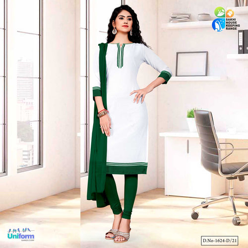 Bottle Green White Women's Premium Georgette Mother Teresa Hospital Support Staff Uniform Salwar Kameez  Bottle Green White Women's Premium Georgette Mother Teresa Hospital Support Staff Uniform Salwar Kameez