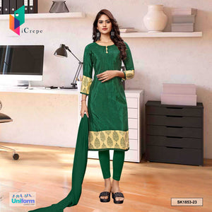 Bottle Green Women's Premium Italian Silk Fancy Print Uniform Salwar Kameez for School Teacher