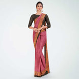 Onion Pink and Brown Women's Premium Italian Silk Plain Gaala Border School Uniform Saree Onion Pink and Brown Women's Premium Italian Silk Plain Gaala Border School Uniform Saree