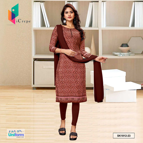 Burnt Pink Women's Premium Silk Crepe Pochampalli Print Air Hostess Uniform Salwar Kameez  Burnt Pink Women's Premium Silk Crepe Pochampalli Print Air Hostess Uniform Salwar Kameez