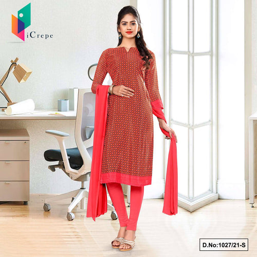 Carrot Pink Small Print Women's Premium Italian Silk Crepe Employees Uniform Salwar Kameez  Carrot Pink Small Print Women's Premium Italian Silk Crepe Employees Uniform Salwar Kameez