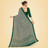 Bottle Green Women's Premium Italian Silk Ikat Print Air Hostess Uniform Saree Bottle Green Women's Premium Italian Silk Ikat Print Air Hostess Uniform Saree