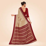 Maroon and Beige Women's Premium Silk Chiffon Plain Gaala Border Air Hostess Uniform Saree Maroon and Beige Women's Premium Silk Chiffon Plain Gaala Border Air Hostess Uniform Saree