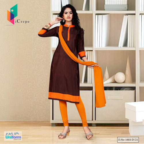 Coffee Orange Women's Premium Italian Silk Crepe Teachers Uniform Salwar Kameez  Coffee Orange Women's Premium Italian Silk Crepe Teachers Uniform Salwar Kameez