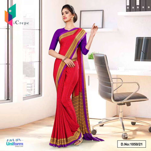 Dark Pink Lavender Paisley Print Premium Italian Silk Crepe Uniform Sarees For Front Office Staff  Dark Pink Lavender Paisley Print Premium Italian Silk Crepe Uniform Sarees For Front Office Staff