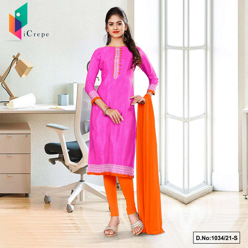 Dark Pink Orange Women's Premium Italian Silk Crepe Showroom Uniform Salwar Kameez  Dark Pink Orange Women's Premium Italian Silk Crepe Showroom Uniform Salwar Kameez