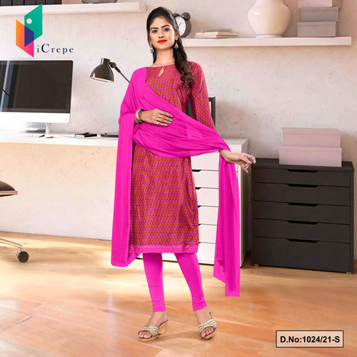 Dark Pink Women's Premium Italian Silk Crepe Small Print Hotel Uniform Salwar Kameez  Dark Pink Women's Premium Italian Silk Crepe Small Print Hotel Uniform Salwar Kameez