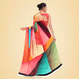 Orange and Red Women's Premium Italian Silk Digital Print Uniform Sarees for College With Blouse Piece Orange and Red Women's Premium Italian Silk Digital Print Uniform Sarees for College With Blouse Piece