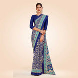 White and Navy Blue Women's Premium Italian Silk EverGreen School Uniform Sarees With Blouse Piece White and Navy Blue Women's Premium Italian Silk EverGreen School Uniform Sarees With Blouse Piece