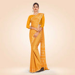 Peach Women's Premium Silk Chiffon Ikat Print Teachers Uniform Saree Peach Women's Premium Silk Chiffon Ikat Print Teachers Uniform Saree
