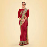 Bottle Green and Beige Women's Premium Italian Silk Plain Gaala Border Staff Uniform Saree Bottle Green and Beige Women's Premium Italian Silk Plain Gaala Border Staff Uniform Saree