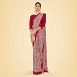 Maroon Women's Premium Italian Silk Ikat Print School Uniform Saree Maroon Women's Premium Italian Silk Ikat Print School Uniform Saree