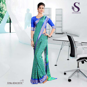 Green And Blue  Institute Shimmer Uniform Sarees