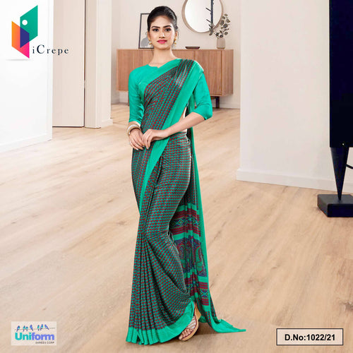 Green Border Small Print Premium Italian Silk Crepe Saree For Hospital Uniform Sarees  Green Border Small Print Premium Italian Silk Crepe Saree For Hospital Uniform Sarees