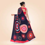 Black and Red Women's Premium Italian Silk Digital Print Air India Uniform Sarees With Blouse Piece Black and Red Women's Premium Italian Silk Digital Print Air India Uniform Sarees With Blouse Piece