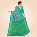 Blue Women's Premium Italian Silk Small Butty School Teacher Uniform Saree Blue Women's Premium Italian Silk Small Butty School Teacher Uniform Saree