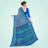 Blue Women's Premium Italian Silk Small Butty School Teacher Uniform Saree Blue Women's Premium Italian Silk Small Butty School Teacher Uniform Saree