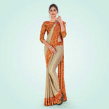 Taupe and Multi Color Women's Premium Silk Chiffon Eyecatchers School Teacher Uniform Saree Taupe and Multi Color Women's Premium Silk Chiffon Eyecatchers School Teacher Uniform Saree