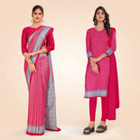 Pink and Grey Women's Premium Mulberry Silk Small Butty Showroom Staff Uniform Saree Salwar Combo Pink and Grey Women's Premium Mulberry Silk Small Butty Showroom Staff Uniform Saree Salwar Combo