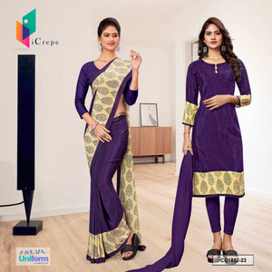 Jamli Women's Premium Italian Silk Fancy Print Uniform Saree Salwar Combo for Housekeeping
