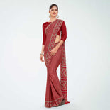 Yellow Women's Premium Silk Chiffon Ikat Print School Uniform Saree Yellow Women's Premium Silk Chiffon Ikat Print School Uniform Saree