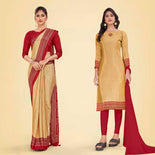 Pink and Rani Pink Women's Premium Silk Chiffon Small Butty Resort Uniform Saree Salwar Combo Pink and Rani Pink Women's Premium Silk Chiffon Small Butty Resort Uniform Saree Salwar Combo